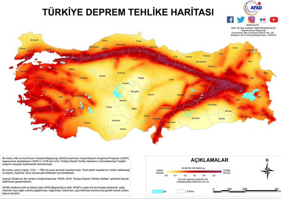 خارطة لتوضيح أماكن الخطوط الزلزالية داخل تركيا